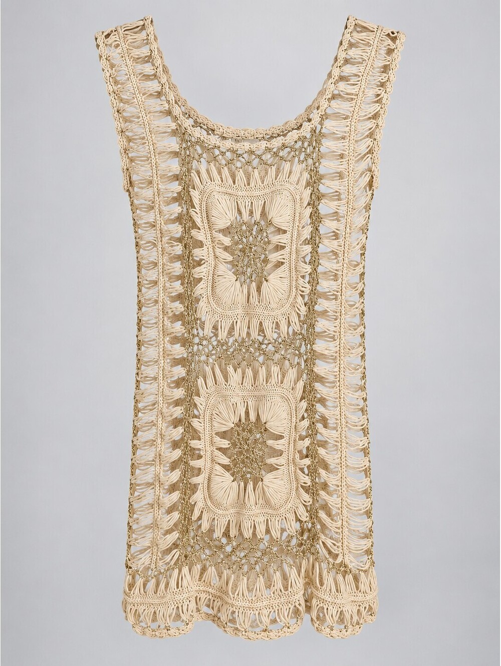 Jessica Taylor NYC One Size Beige Gold Crochet Tunic Vest Swim Cover Up - Picture 1 of 8